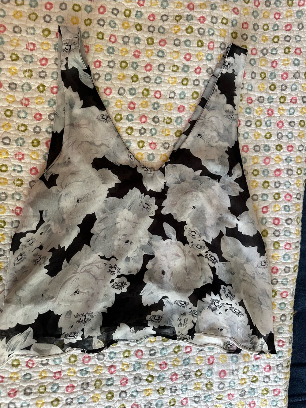 Garage Black and White Floral Sheer Tank Top